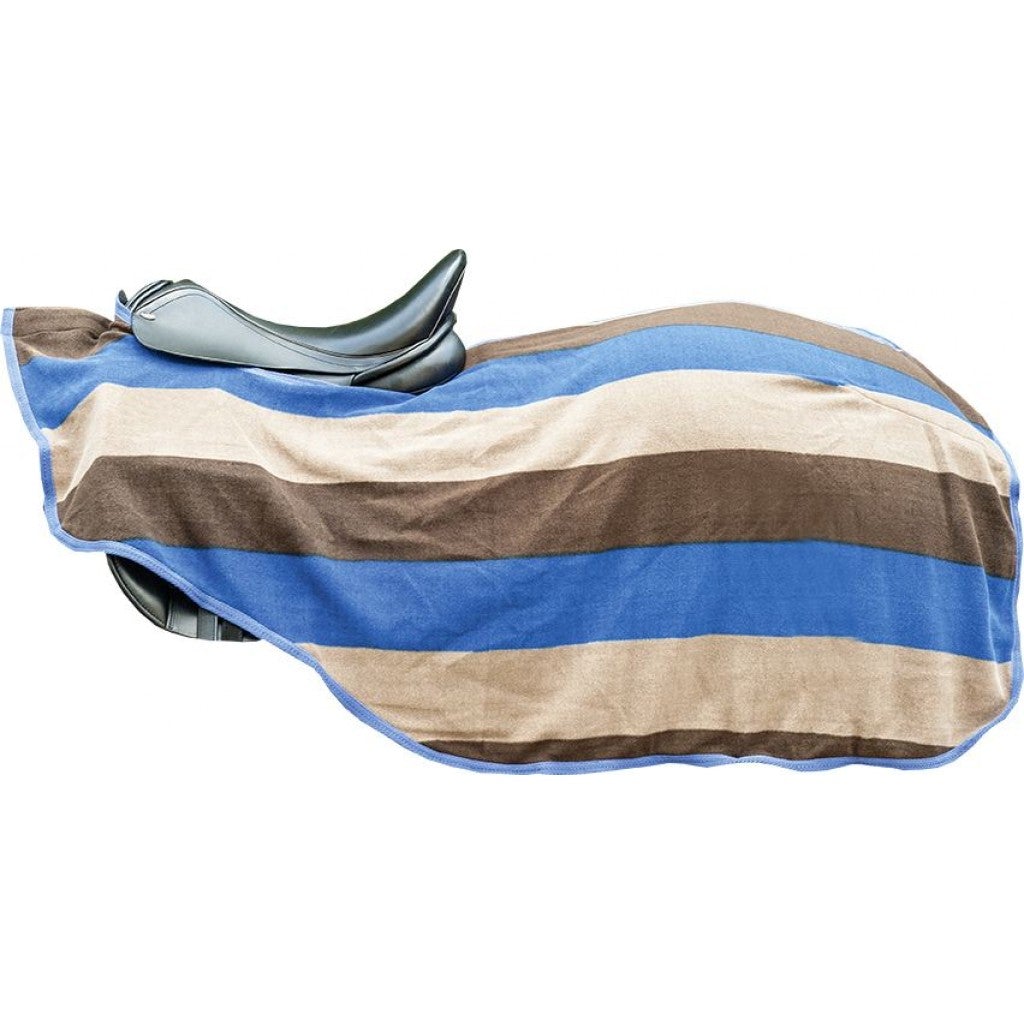 HKM Striped Fleece Exercise Quarter Sheet - Blue/Dark Brown/Brown