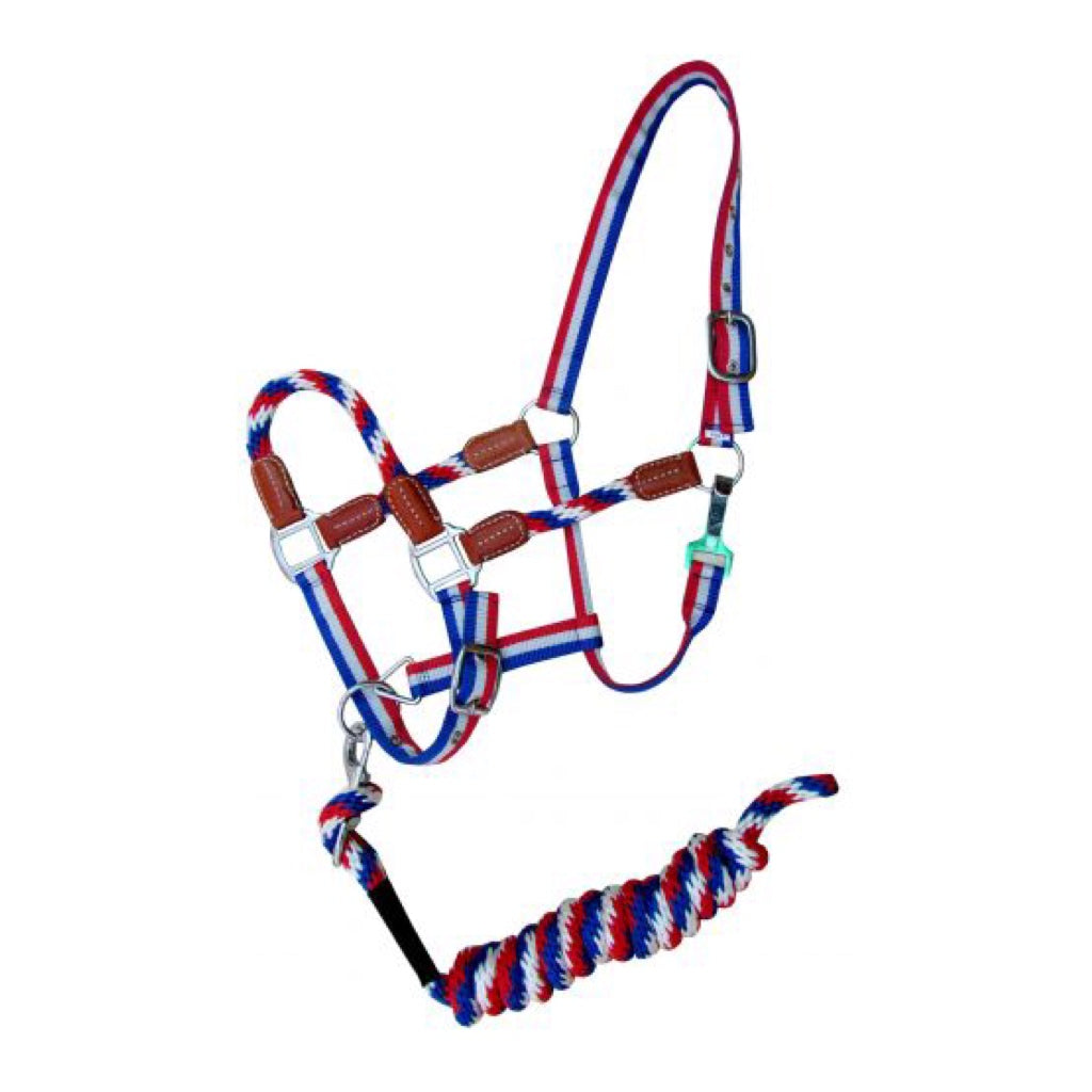 Showman® Red, White, & Blue Halter and Lead Set with Leather Accents