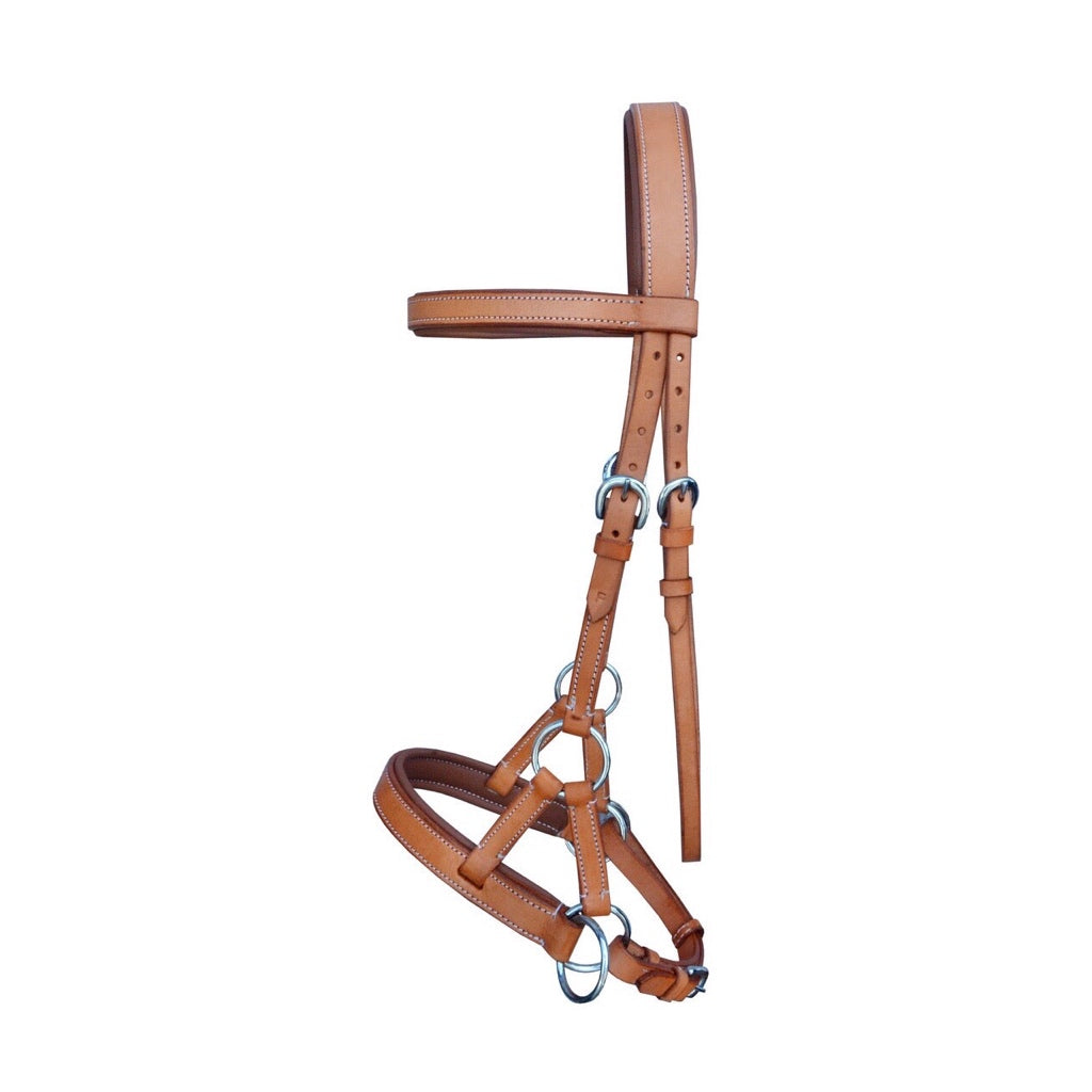 Professional Equine Sidepull Bridle with Colored Padding - Tan/Brown