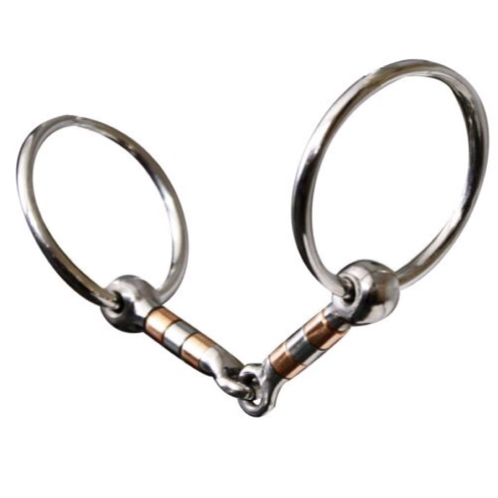 Showman® Stainless Steel Loose Ring Snaffle Bit with Copper and Stainless Rollers - 5"