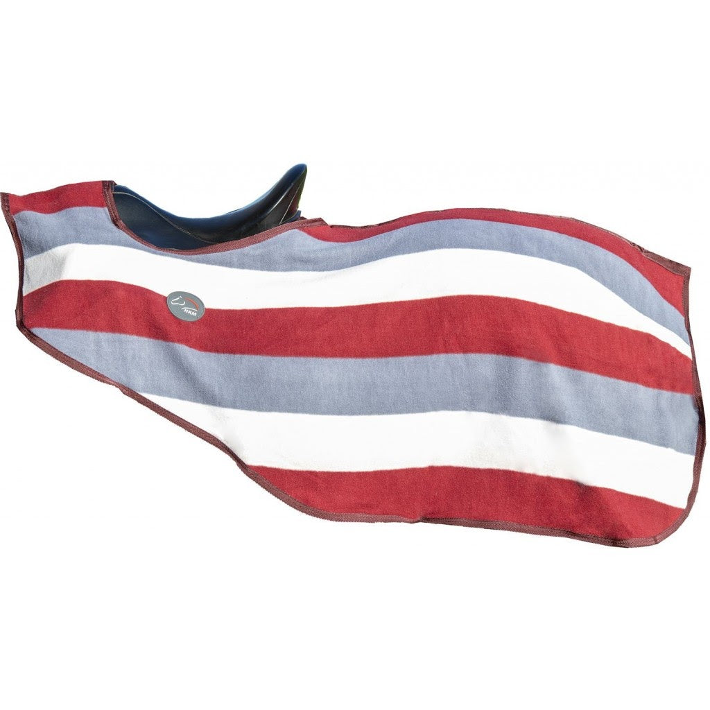 HKM Striped Fleece Exercise Quarter Sheet - Wine/Grey/Soft Pink (81”)