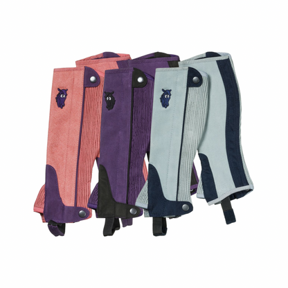 Tough1® Childs Synthetic Luxury Suede Half Chaps with Embroidered Horsehead