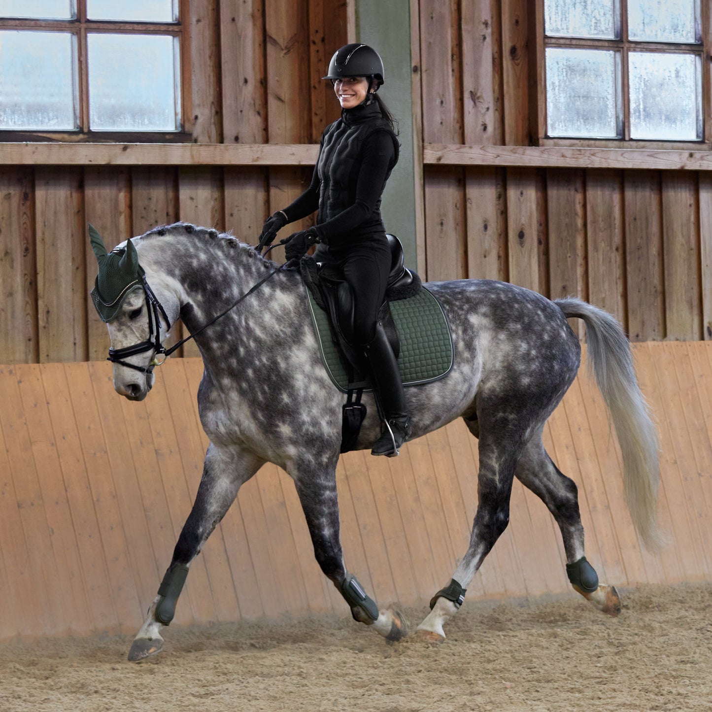 Horze Adepto Ear Net - Beetle Khaki Green