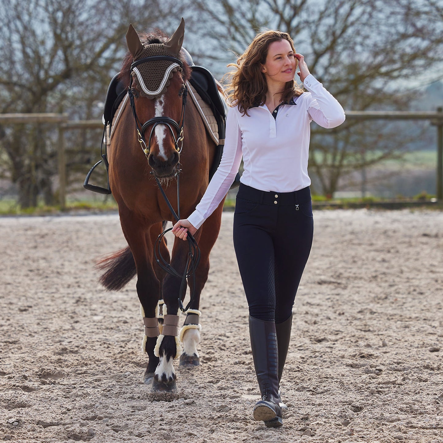 Horze Womens Blaire Long Sleeve Sun Show Shirt - White