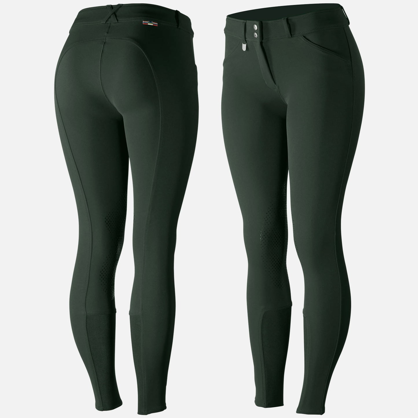 Horze Grand Prix Womens Silicone Knee Patch Breeches - Scarab Green