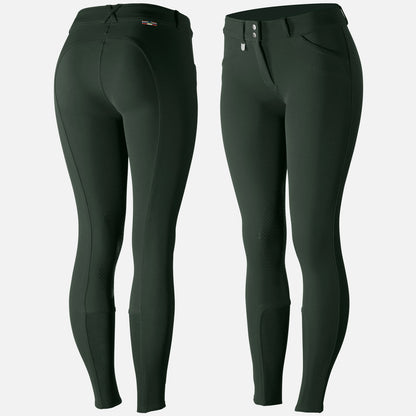 Horze Grand Prix Womens Silicone Knee Patch Breeches - Scarab Green