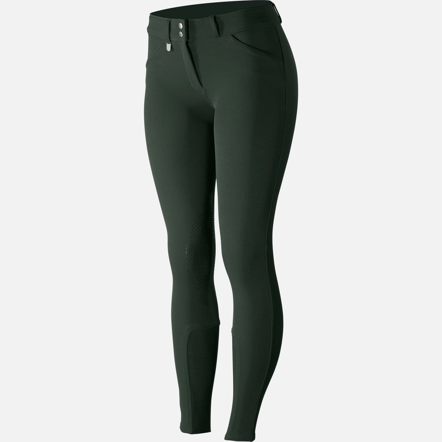 Horze Grand Prix Womens Silicone Knee Patch Breeches - Scarab Green