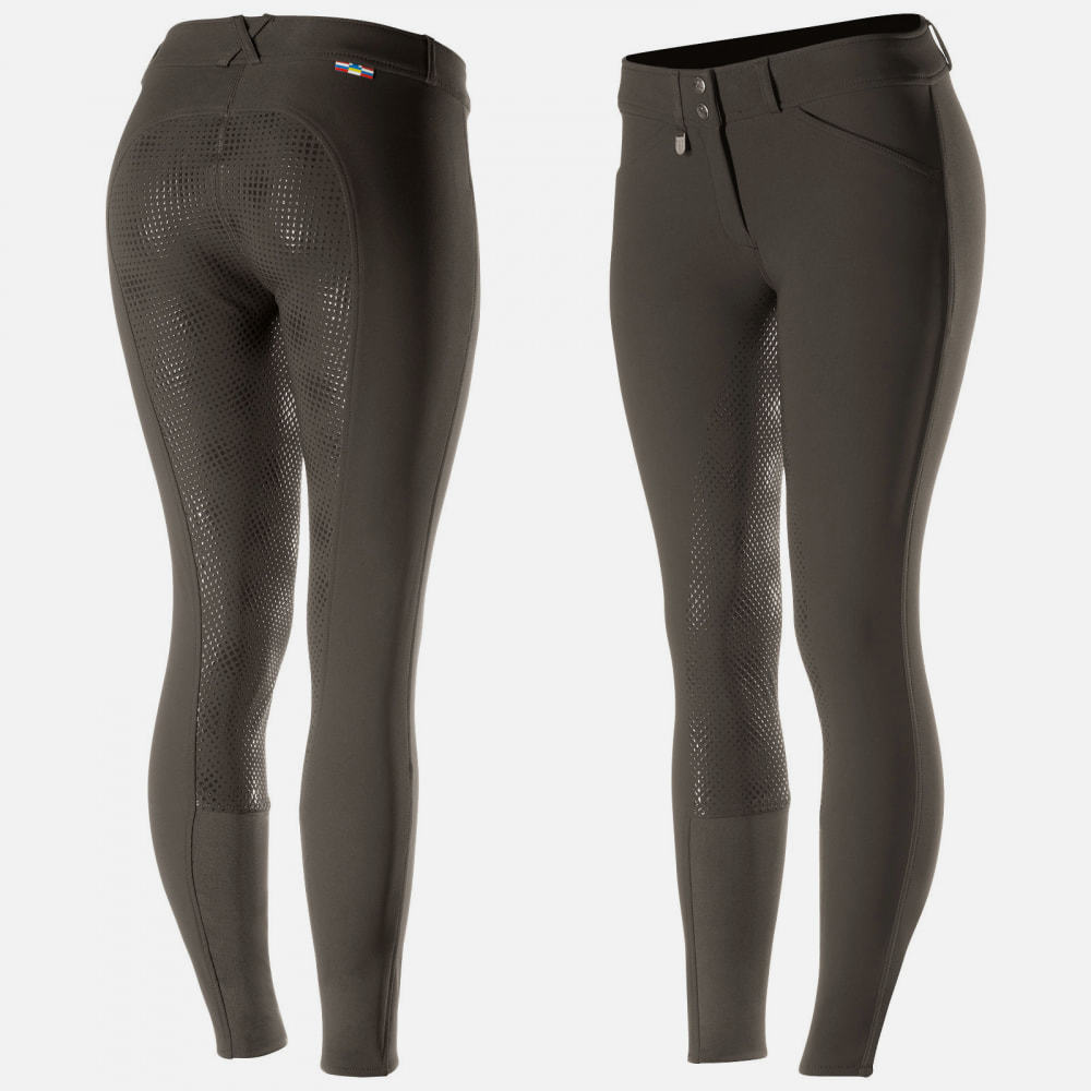 Horze Grand Prix Womens Silicone Full Seat Breeches - Dark Brown