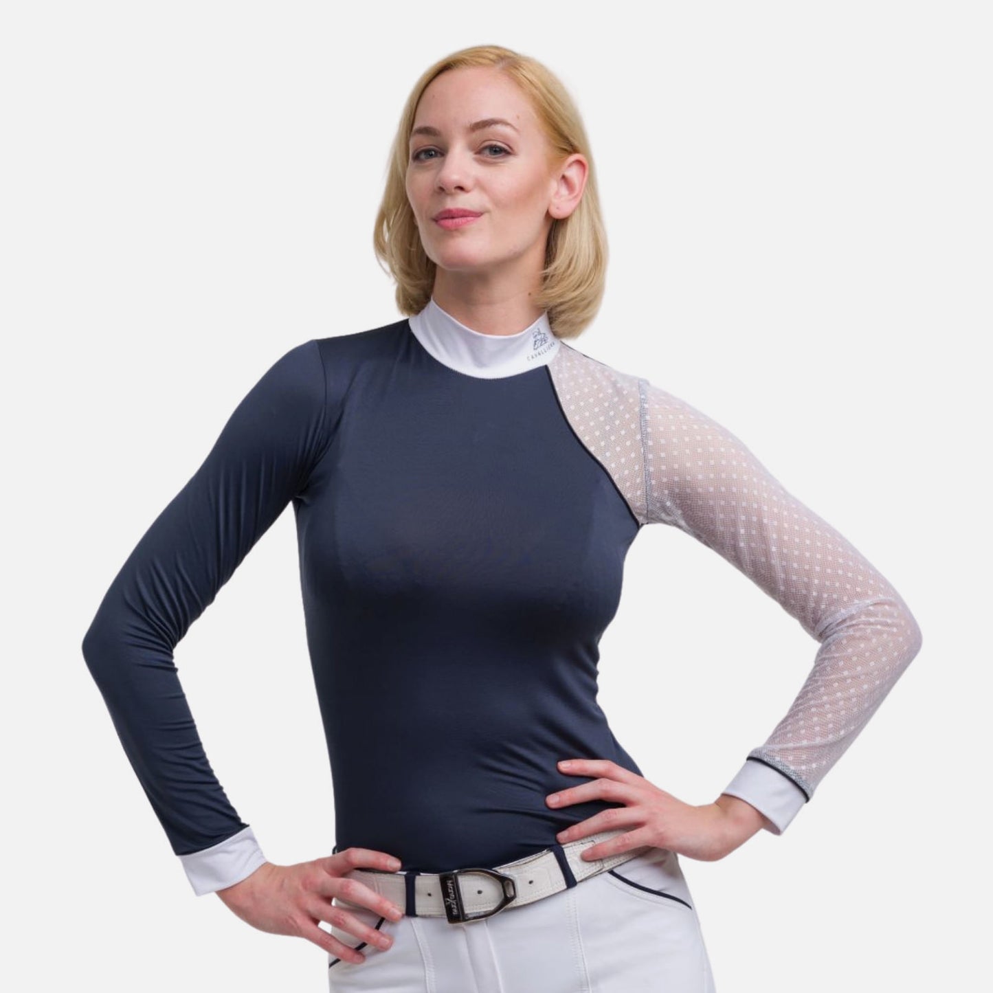 Cavalliera Modern Dame Long Sleeve Show Shirt - Navy/White