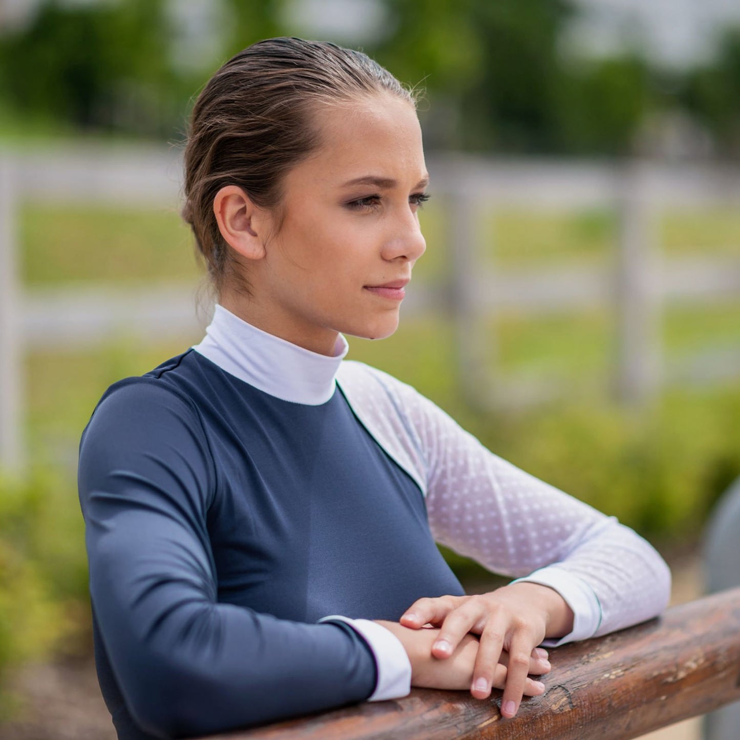 Cavalliera Modern Dame Long Sleeve Show Shirt - Navy/White