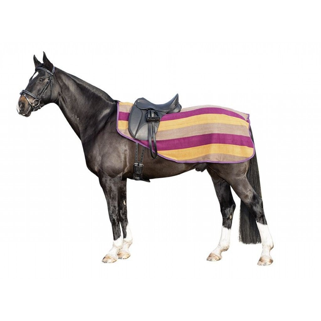 HKM Striped Fleece Exercise Quarter Sheet - Blackberry/Brown/Copper