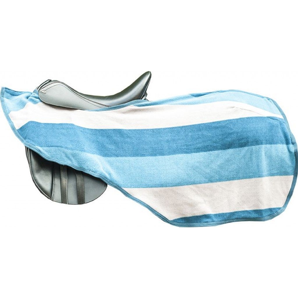 HKM Striped Fleece Exercise Quarter Sheet - Petrol/Grey/Azure