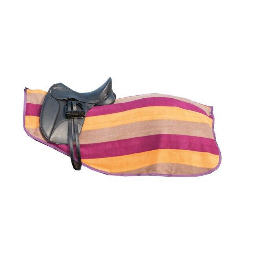 HKM Striped Fleece Exercise Quarter Sheet - Blackberry/Brown/Copper