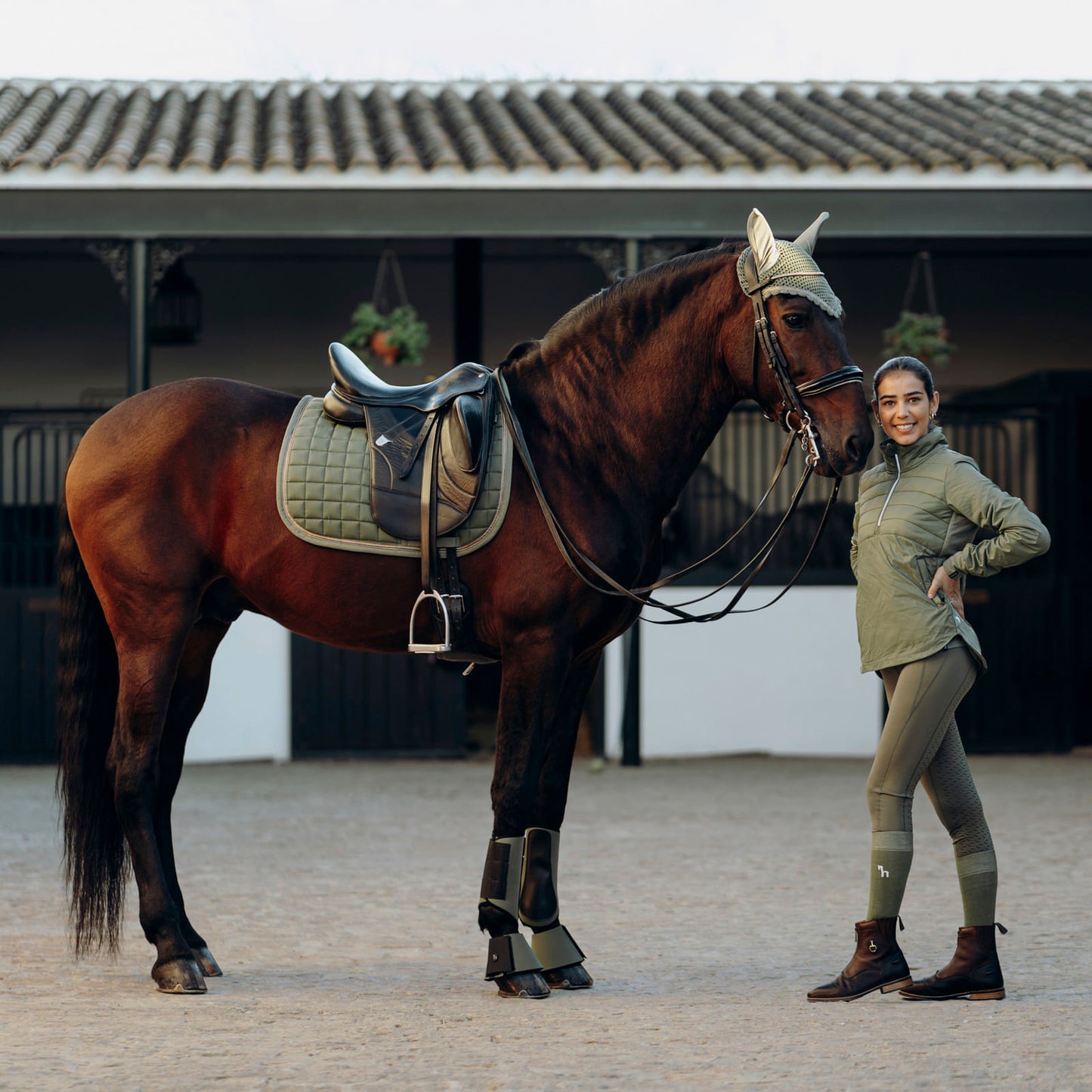 Horze Munich Dressage Saddle Pad with Metallic Piping - Olivine Green
