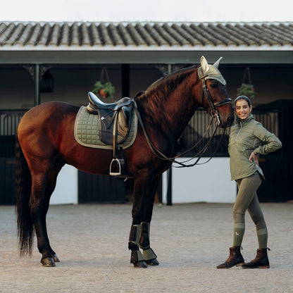 Horze Munich Dressage Saddle Pad with Metallic Piping - Olivine Green