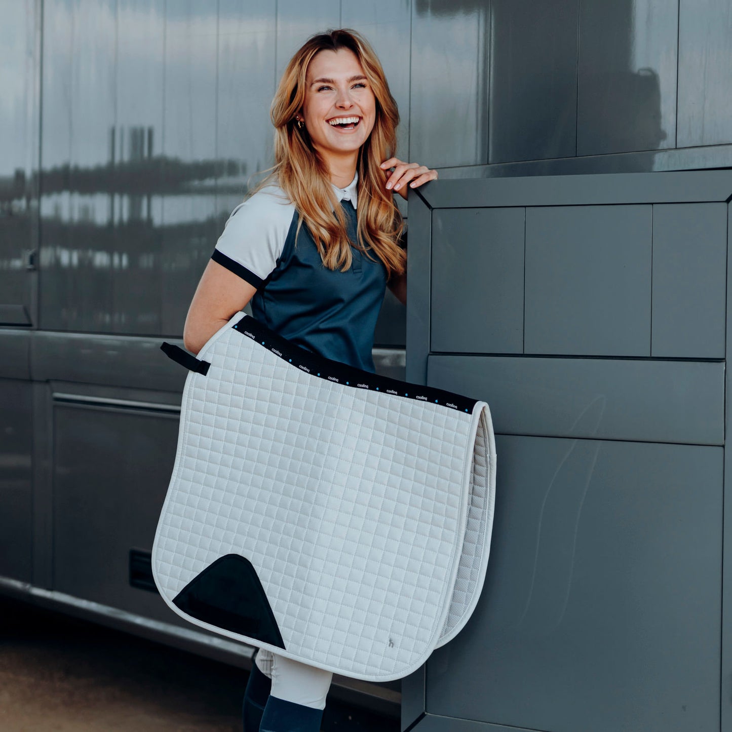 Horze Cooling Dressage Saddle Pad - Pebble Grey