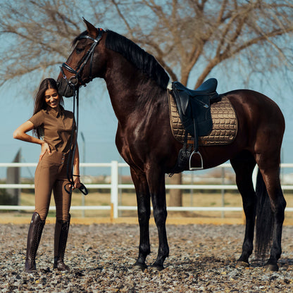 Horze Houston Comfort Fleece Dressage Saddle Pad - Bison Dark Brown
