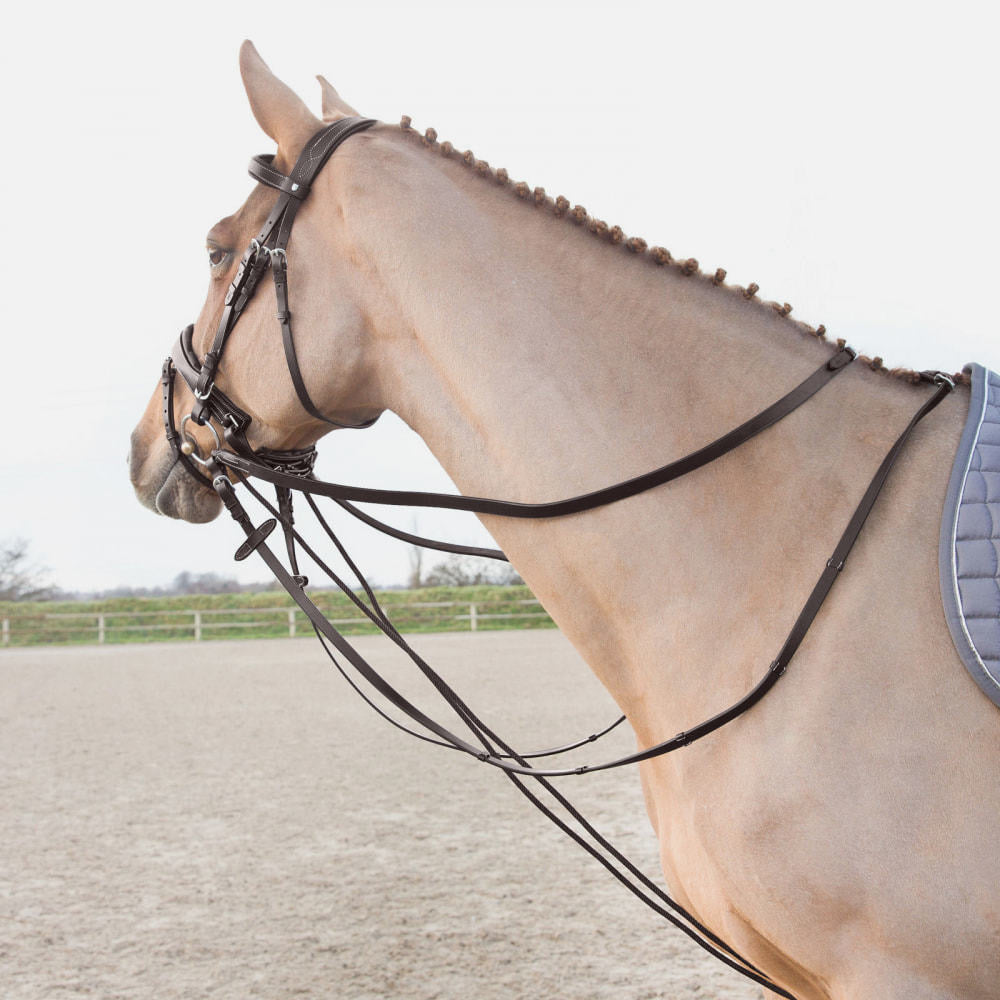 Horze Sparta Nylon/Leather Draw Reins - Dark Brown