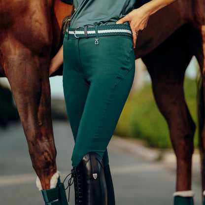 Horze Stretch Belt - Storm Green/White