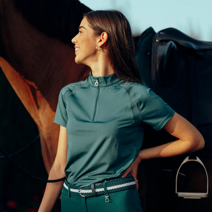 Horze Stretch Belt - Storm Green/White