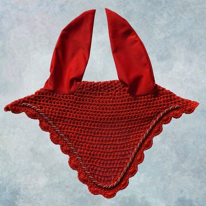 Striped Cord Ear Bonnet with Scalloped Edging