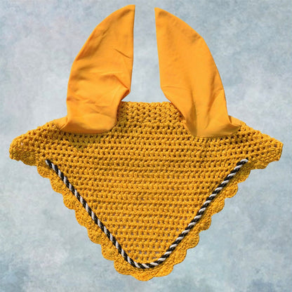 Striped Cord Ear Bonnet with Scalloped Edging