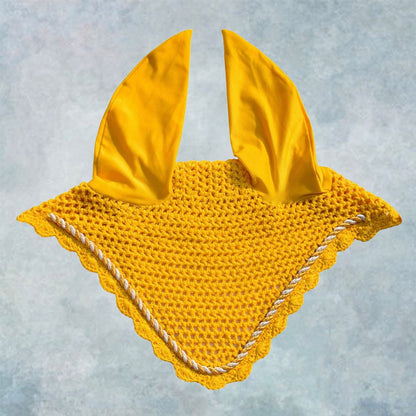 Striped Cord Ear Bonnet with Scalloped Edging