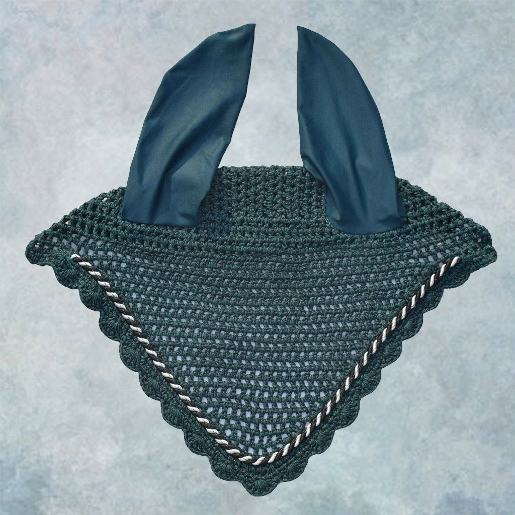 Striped Cord Ear Bonnet with Scalloped Edging