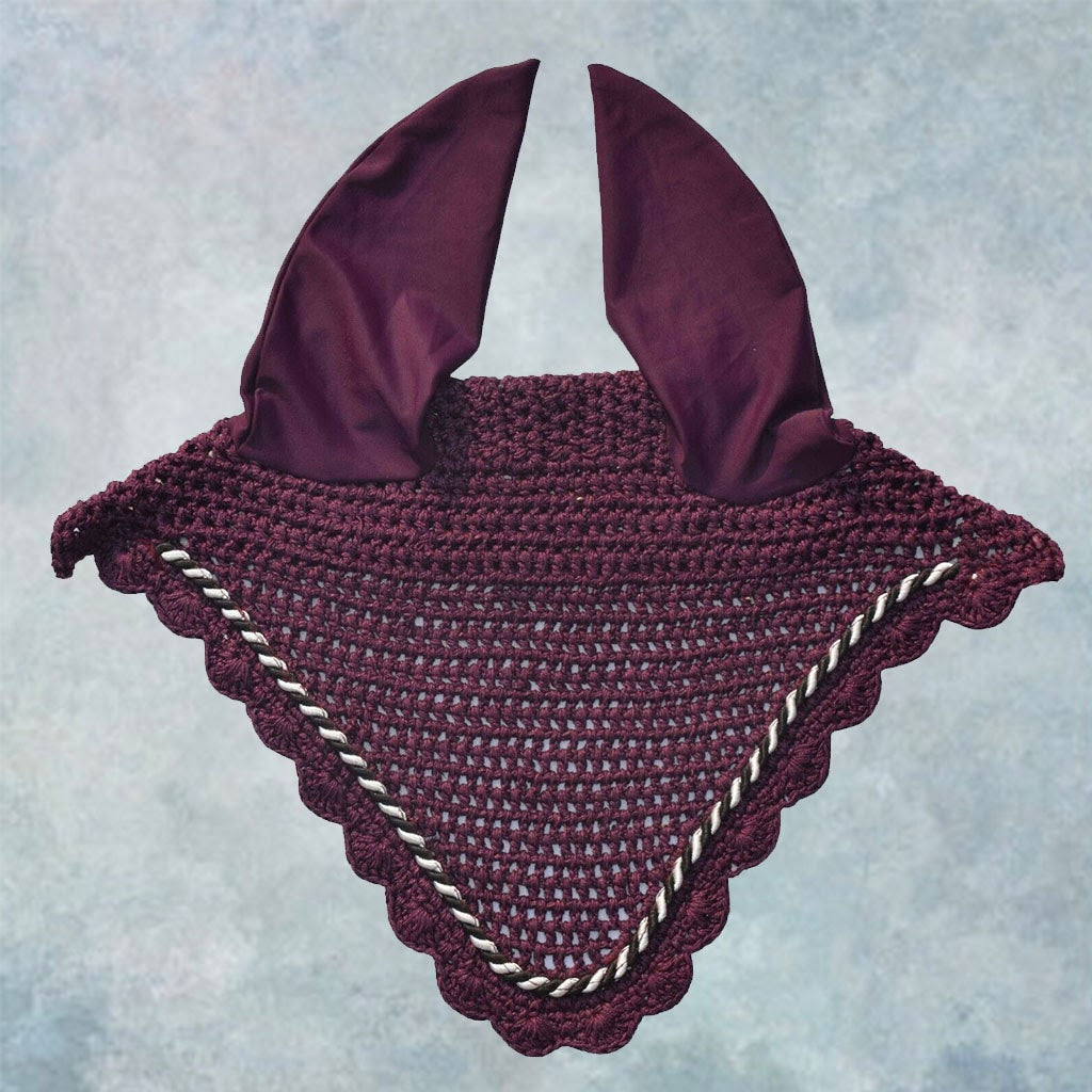 Striped Cord Ear Bonnet with Scalloped Edging