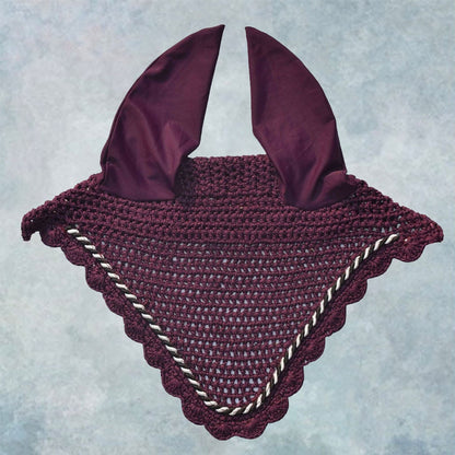 Striped Cord Ear Bonnet with Scalloped Edging