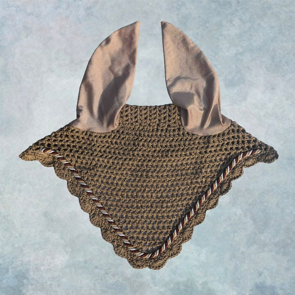 Striped Cord Ear Bonnet with Scalloped Edging