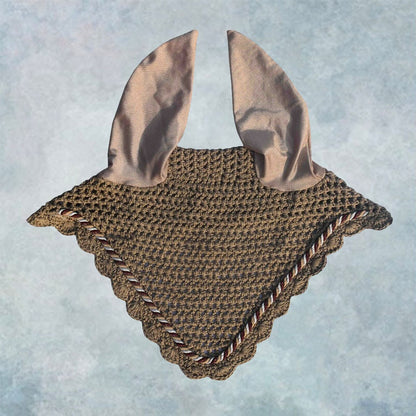 Striped Cord Ear Bonnet with Scalloped Edging