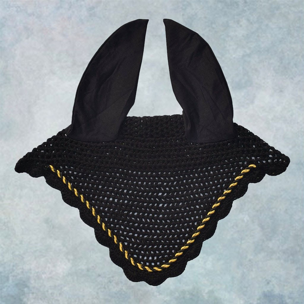 Striped Cord Ear Bonnet with Scalloped Edging