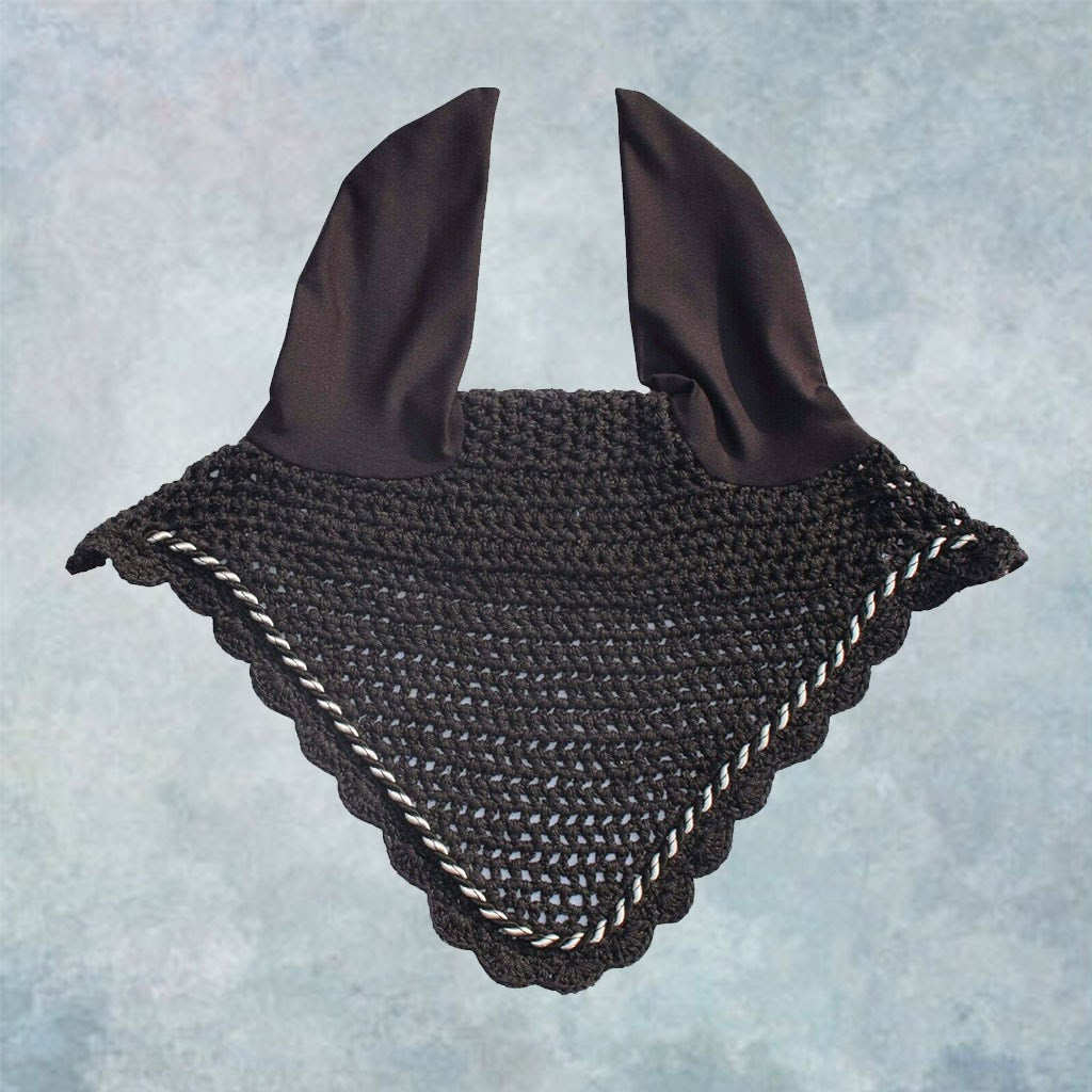 Striped Cord Ear Bonnet with Scalloped Edging