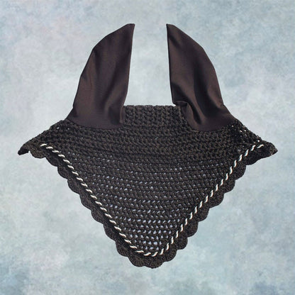 Striped Cord Ear Bonnet with Scalloped Edging