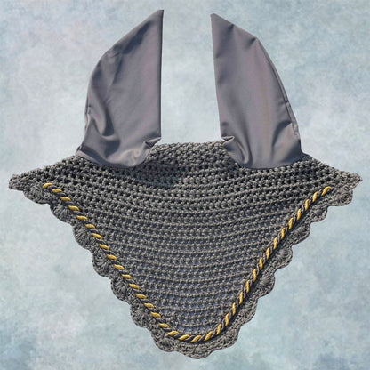 Striped Cord Ear Bonnet with Scalloped Edging