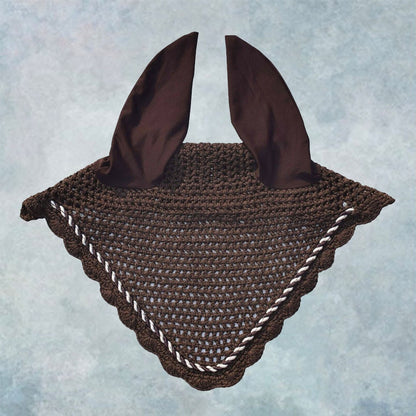 Striped Cord Ear Bonnet with Scalloped Edging