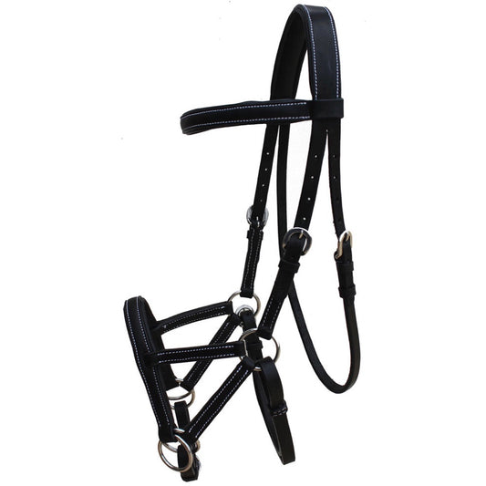 Professional Equine Sidepull Bridle - Black (Cob)