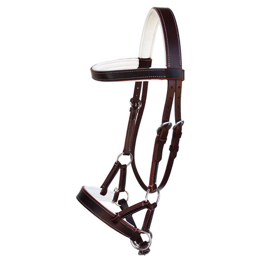 Professional Equine Sidepull Bridle with Colored Padding - Brown/White