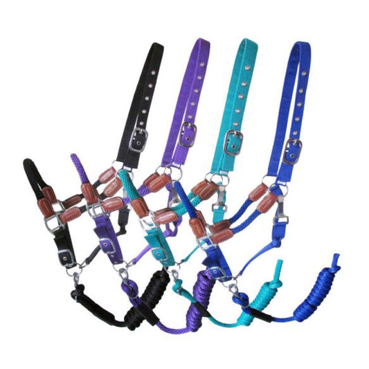 Showman® Nylon Halter & Lead with Leather Accents and Rope Nose