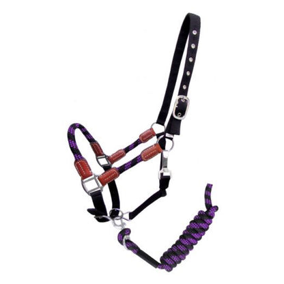 Showman® Nylon Halter and Matching Lead Rope with Leather Accents