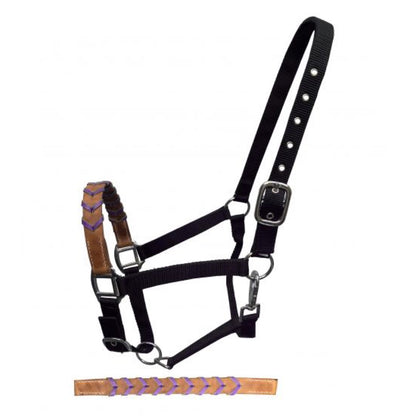 Showman® Black Nylon Adjustable Halter with Leather Laced Noseband