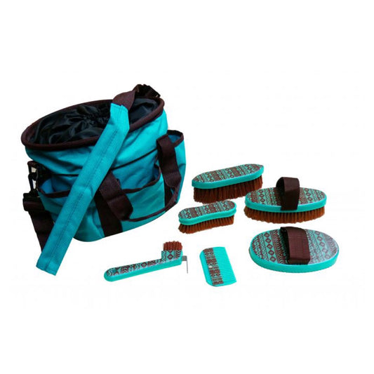 Showman® 6 Piece Navajo Print Grooming Kit - Teal & Brown
