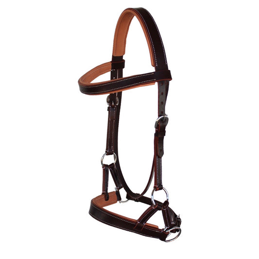Professional Equine Sidepull Bridle with Colored Padding - Brown/Tan