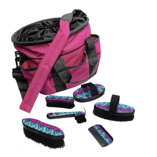 Showman® 6 Piece Navajo Print Grooming Kit - Teal & Pink