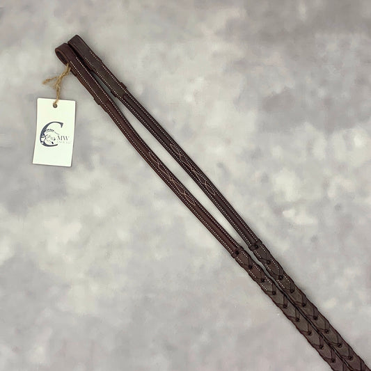 Fancy Stitched Laced Reins - American Leather - Royal Oak (Full)
