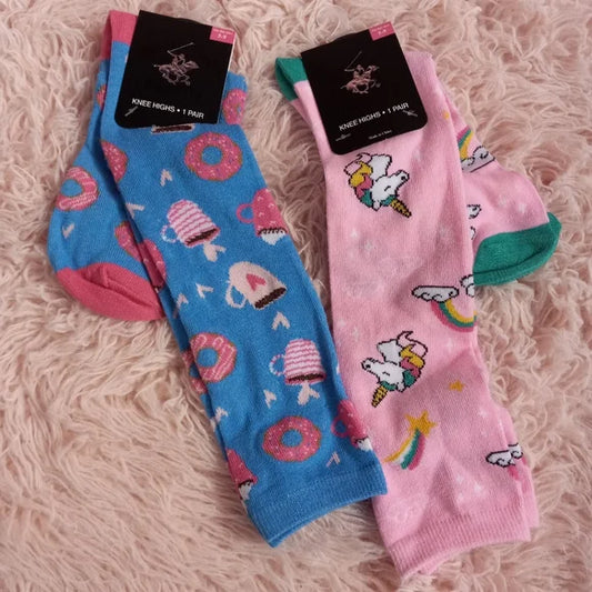 Beverly Hills Polo Club Knee High Fashion Socks - Unicorns & Rainbows